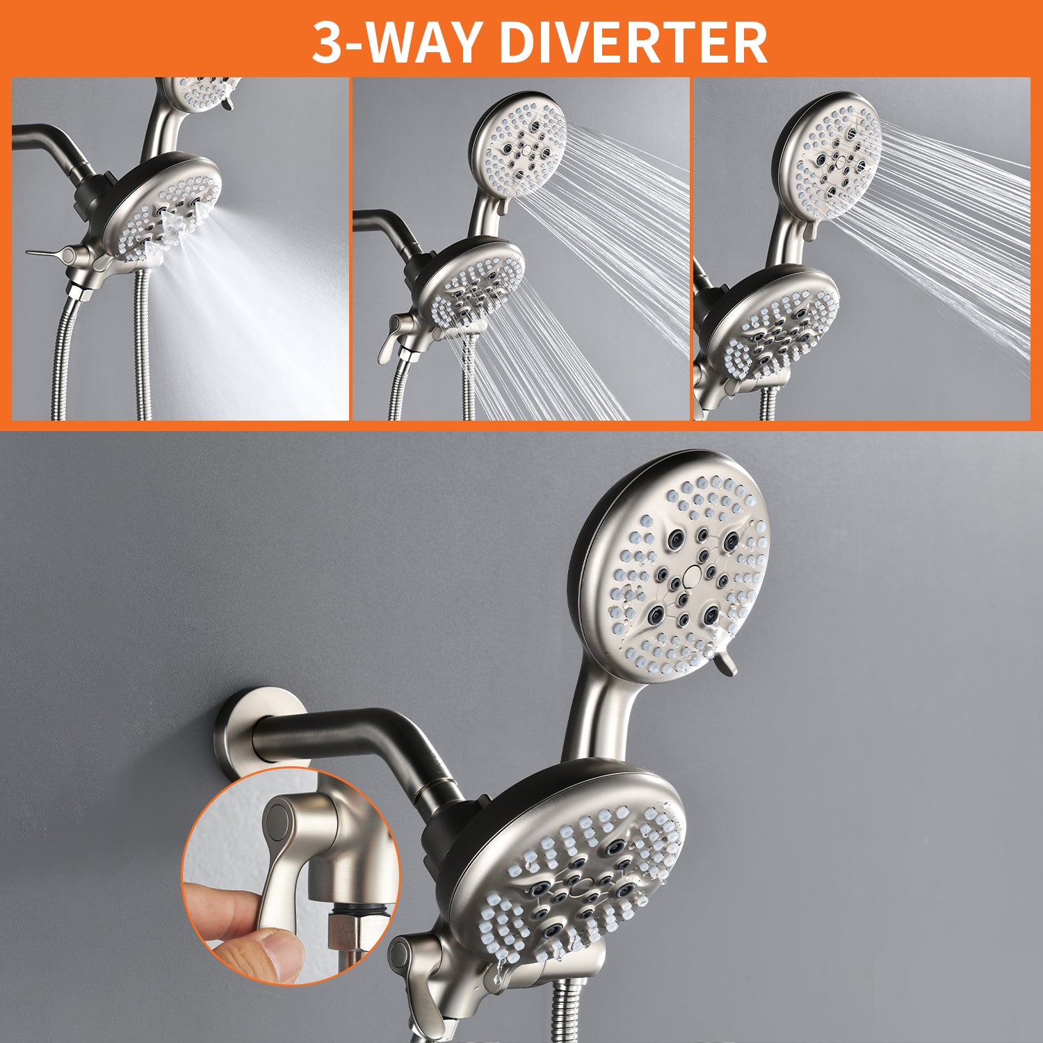 Brushed Nickel 5-function Hand Shower and Bathtub Faucet