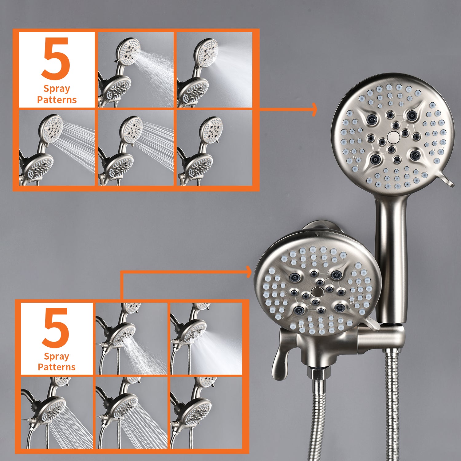 Brushed Nickel 5-function Hand Shower and Bathtub Faucet