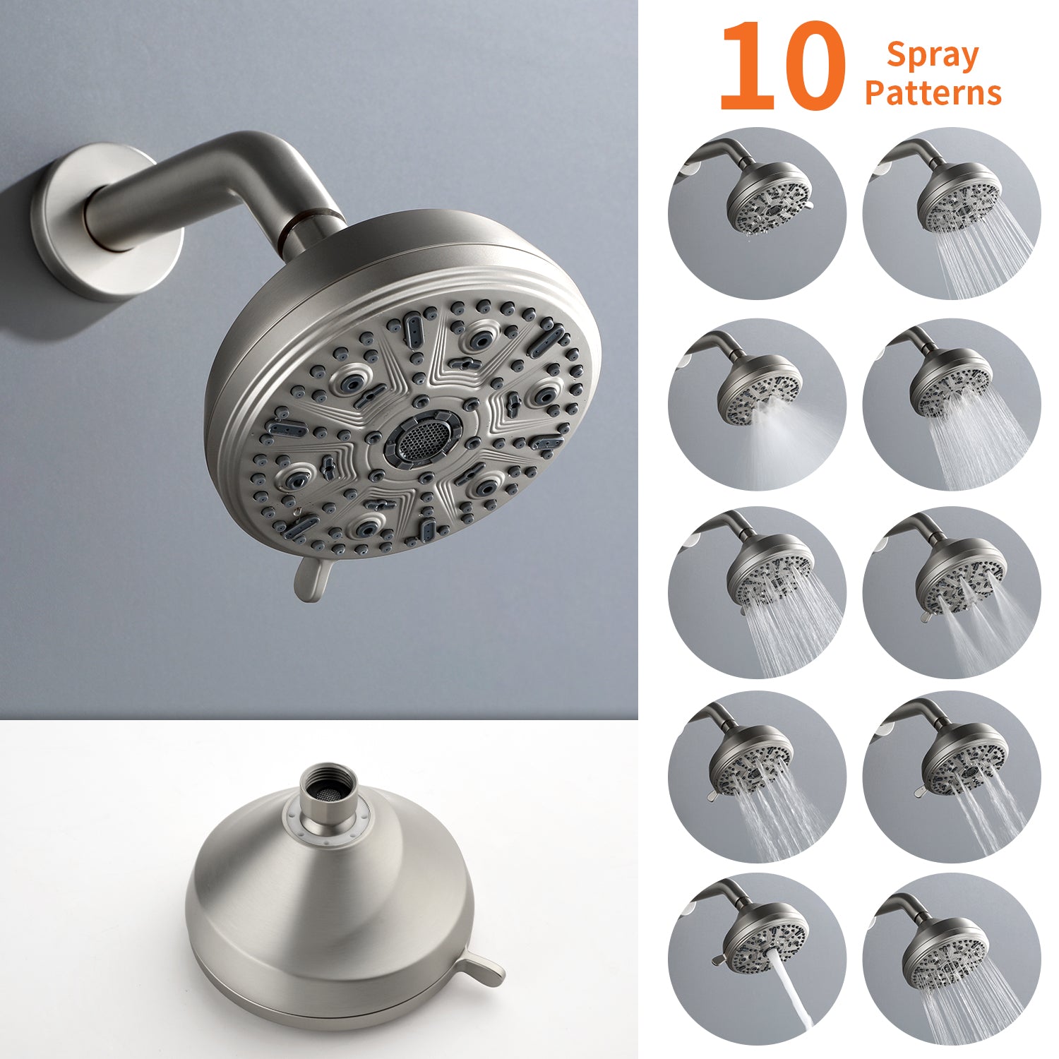 Brushed Nickel 10-function Overhead Showerhead and Bathtub Faucet