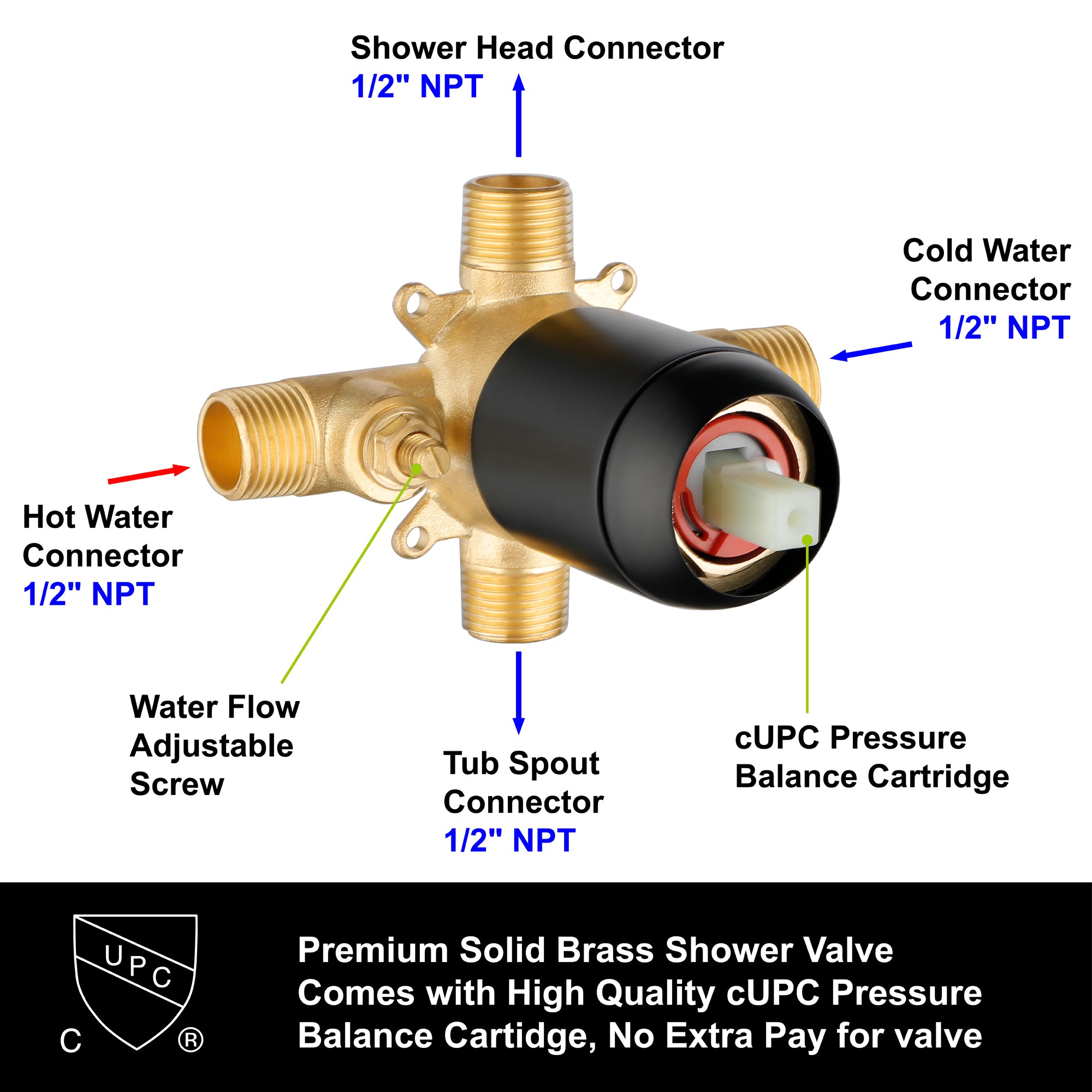 Two Functions Shower Faucet Set With Waterfall Tub Spout Wall Mounted Shower System With Round-in Valve