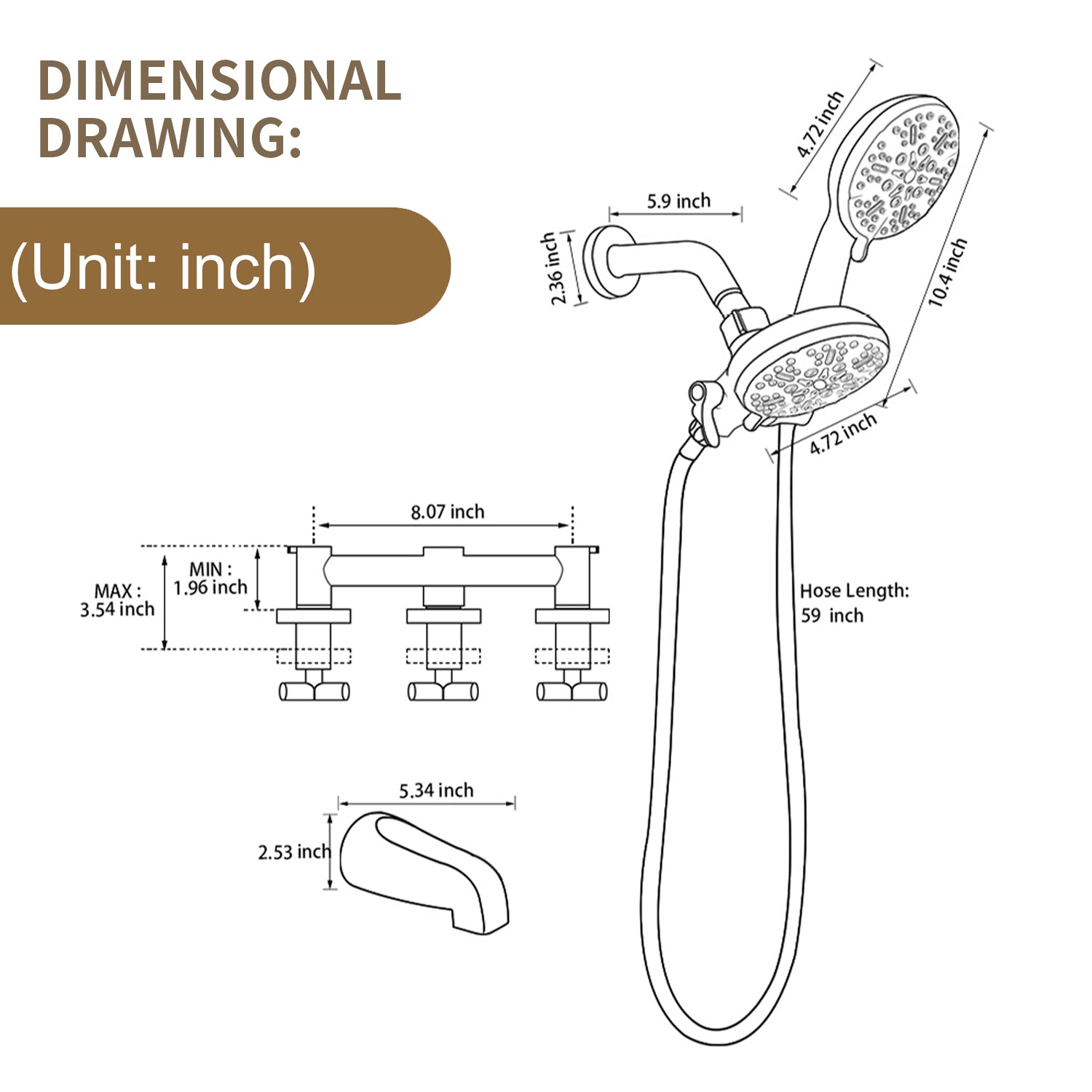 Brushed Nickel Double Head Shower Faucet with 7 Spray Functions Shower System