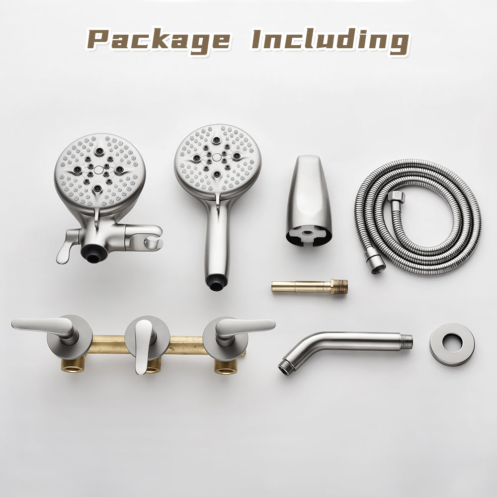 Brushed Nickel Dual Heads Shower Faucet with 5-Spray Function Shower System