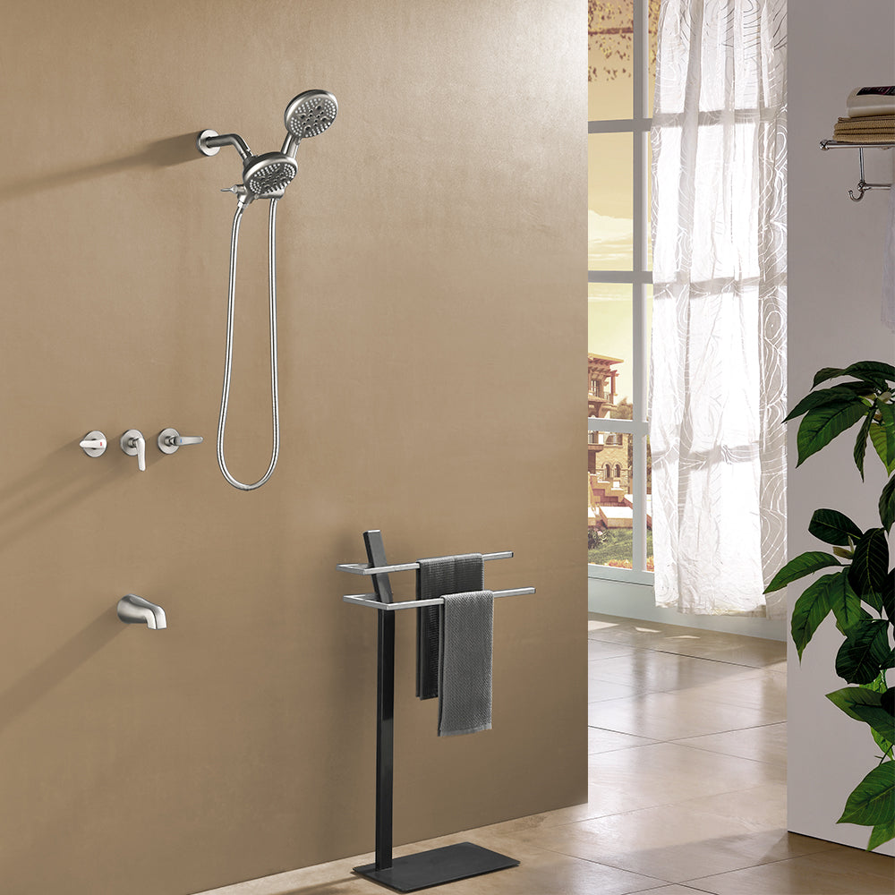 Brushed Nickel Dual Heads Shower Faucet with 5-Spray Function Shower System