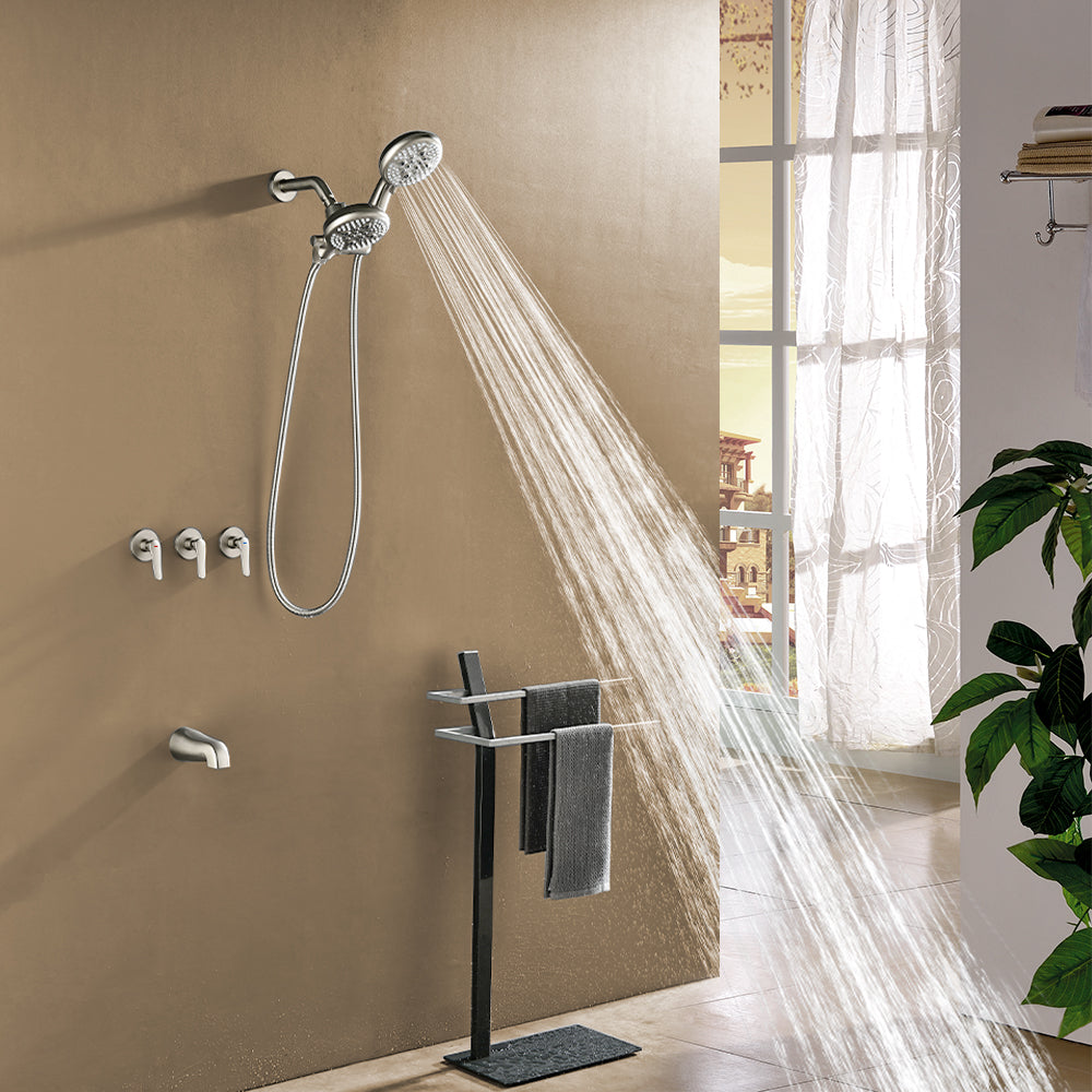 Brushed Nickel Dual Heads Shower Faucet with 5-Spray Function Shower System