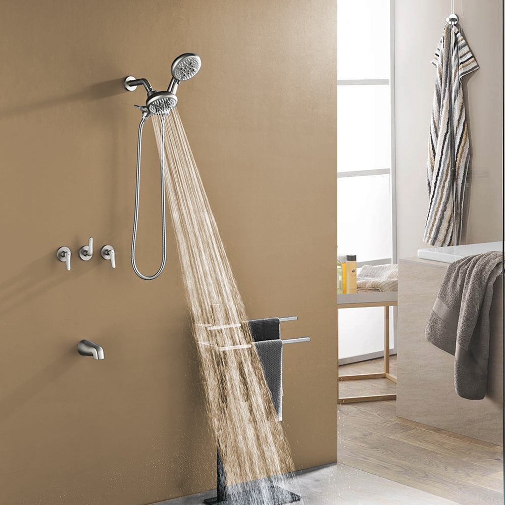 Brushed Nickel Dual Heads Shower Faucet with 5-Spray Function Shower System