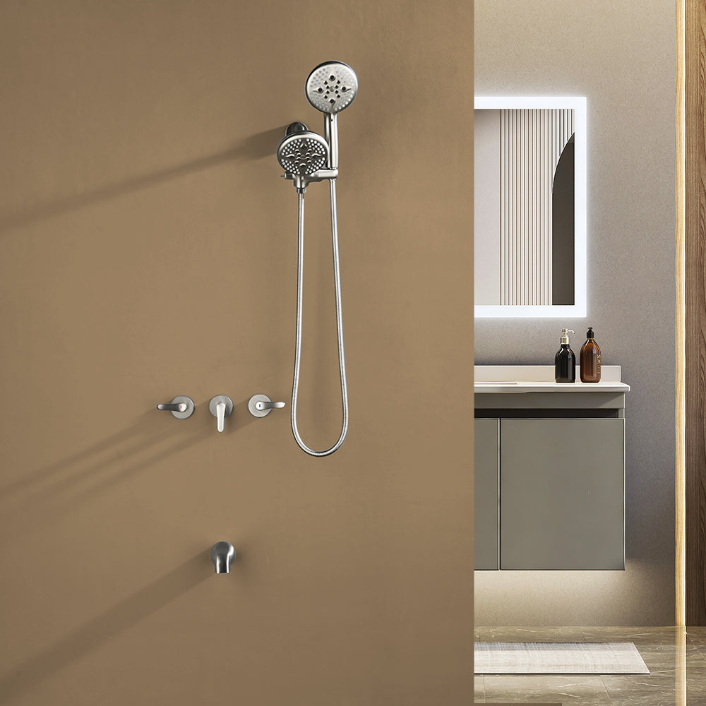 Brushed Nickel Dual Heads Shower Faucet with 5-Spray Function Shower System