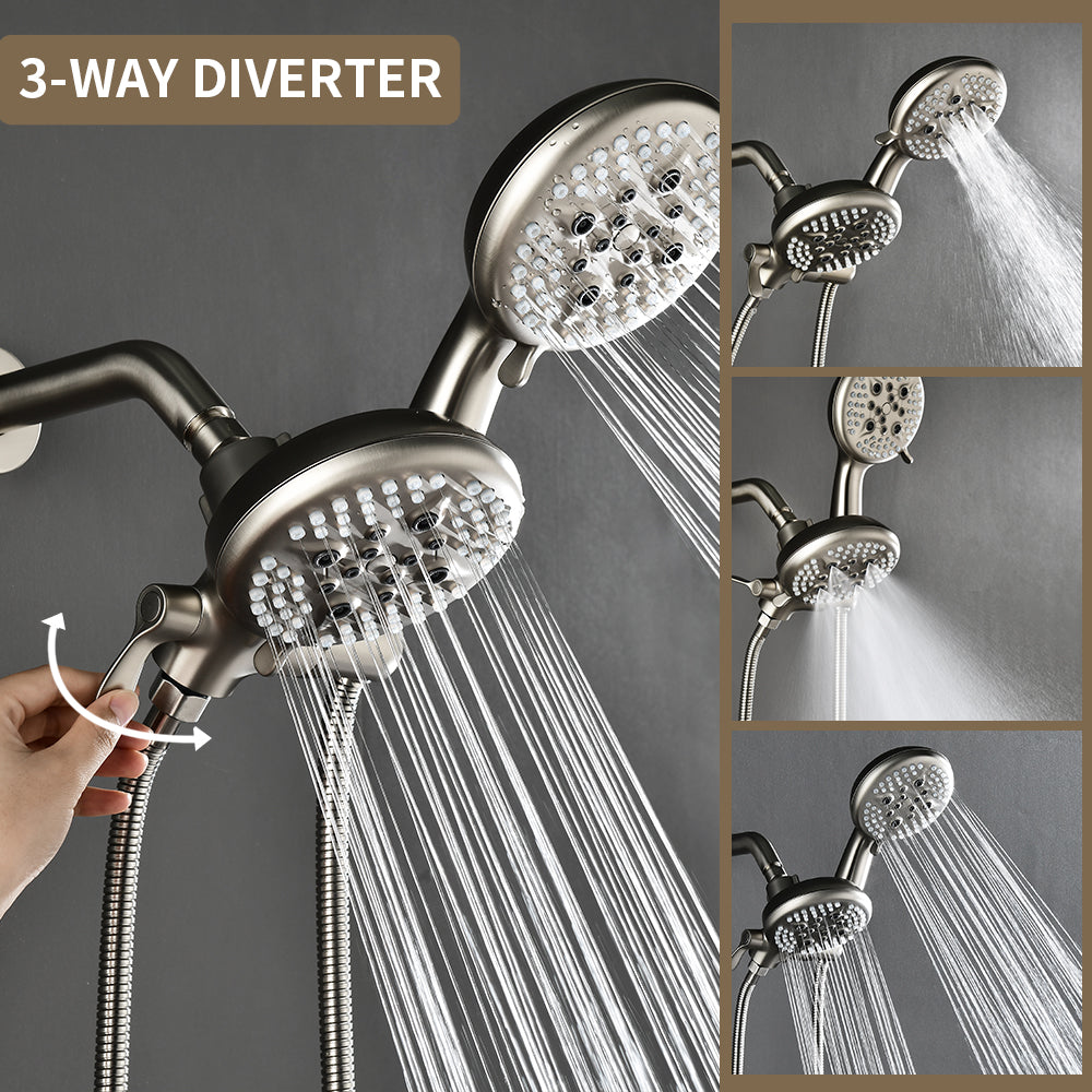 Brushed Nickel Dual Heads Shower Faucet with 5-Spray Function Shower System