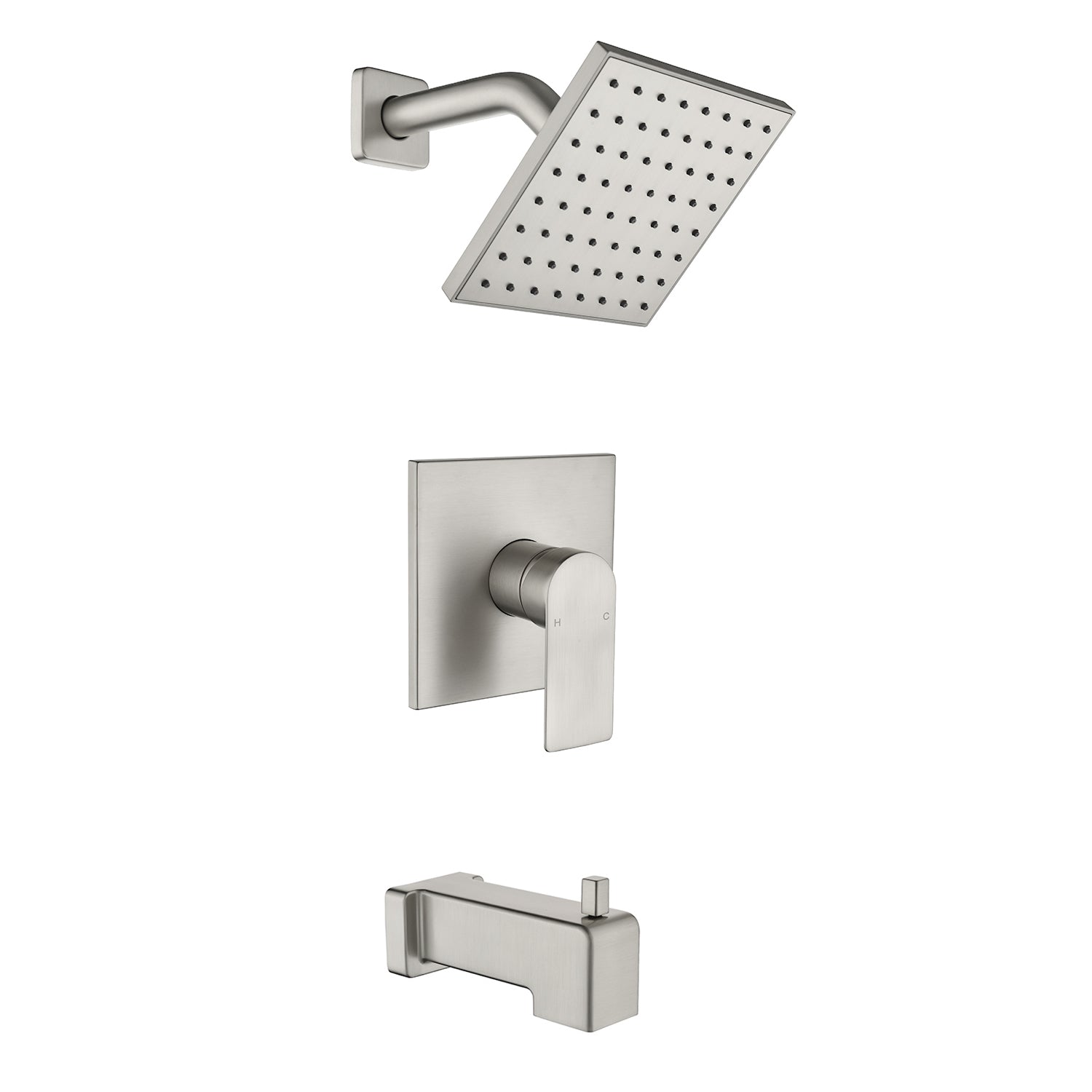 6-in Square ABS Square Brushed Nickel Top Spray Shower with Bathtub Faucet