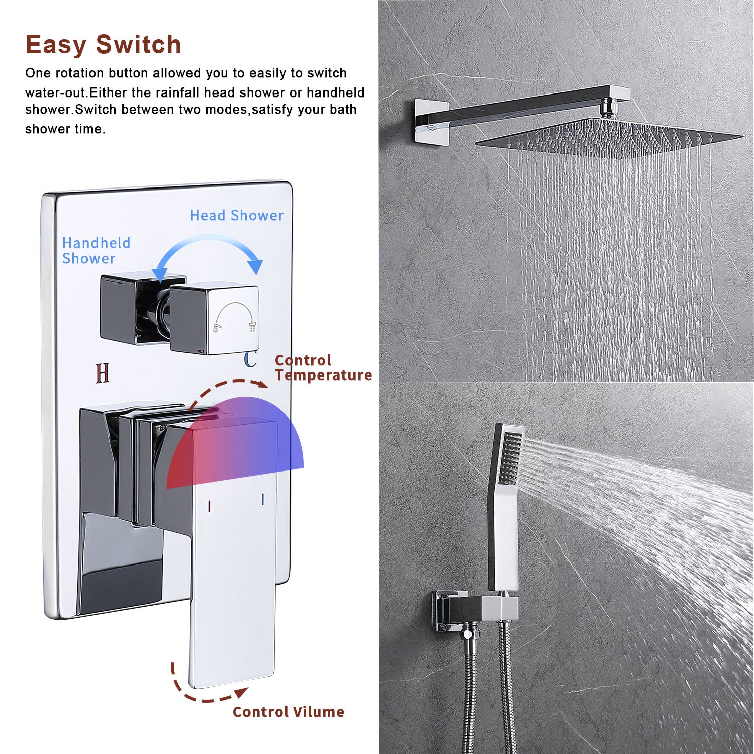 12-In Wall-Mounted Shower System with Valve