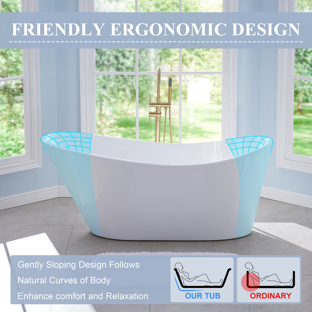 67" Luxury Acrylic Freestanding Flatbottom Whirlpool Bathtub in White