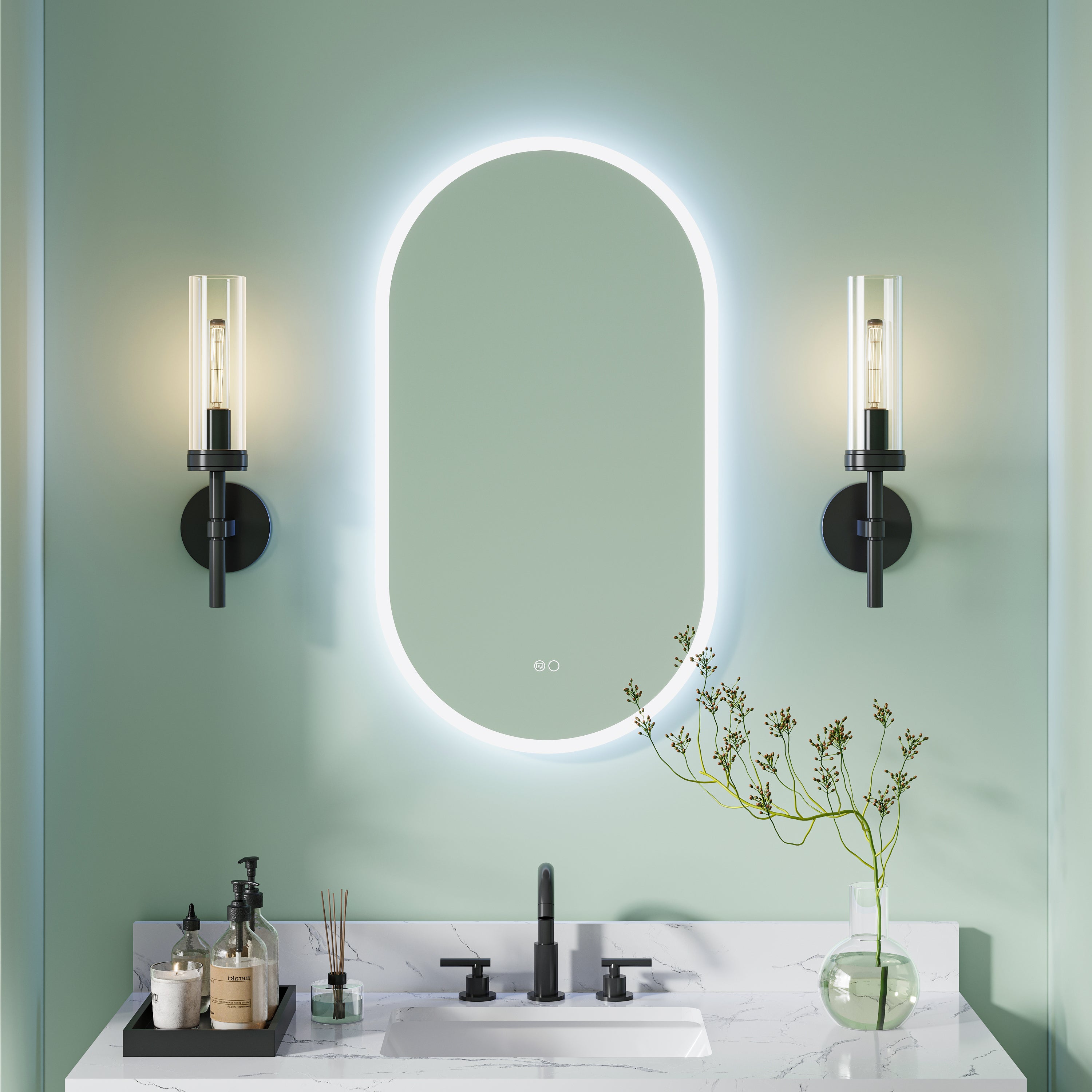 20 in. W x 36 in. H Acrylic Runway Type LED Frameless Bathroom Vanity Mirror