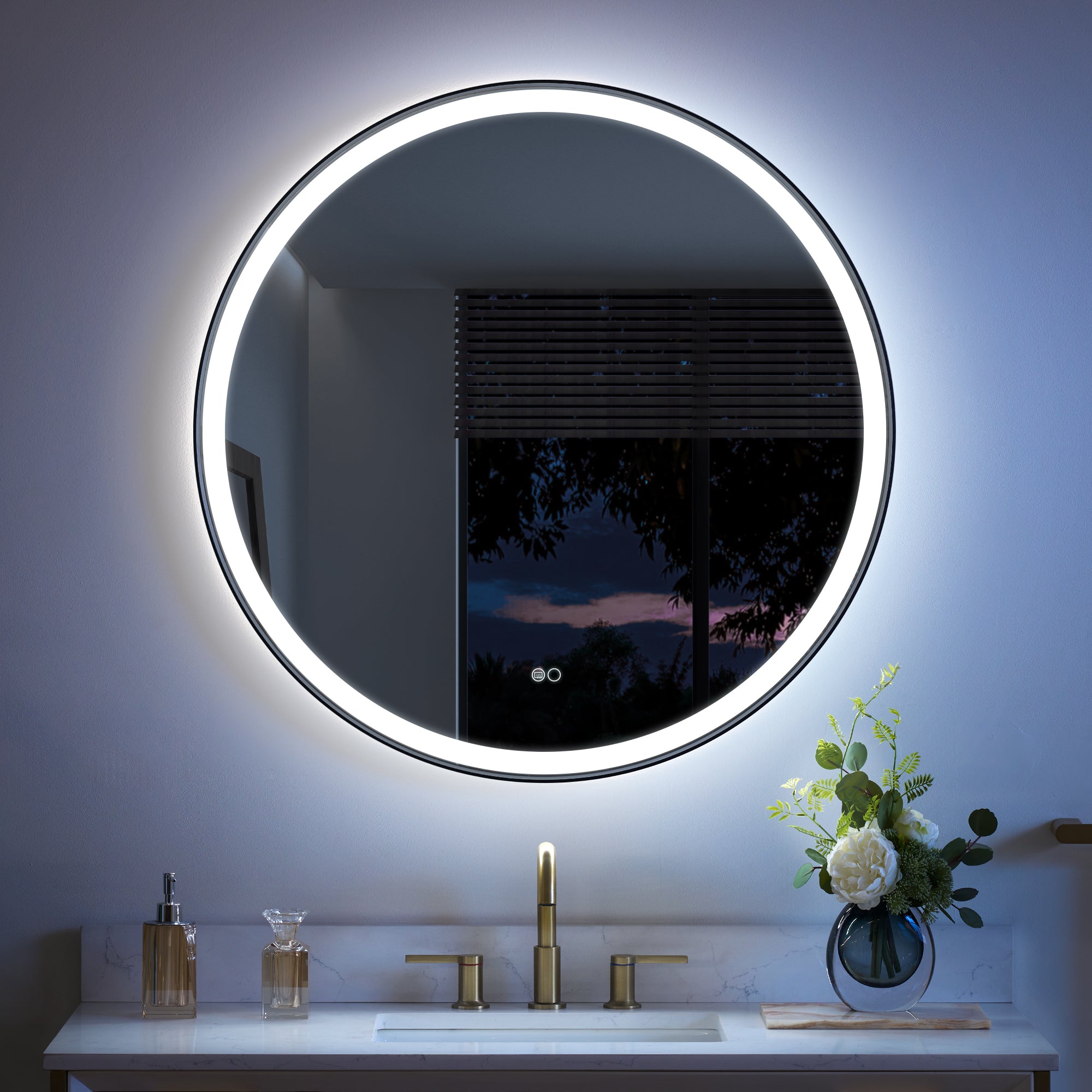 36 in. W x 36 in. H Matte Black Framed Round LED Light Bathroom Vanity Mirror