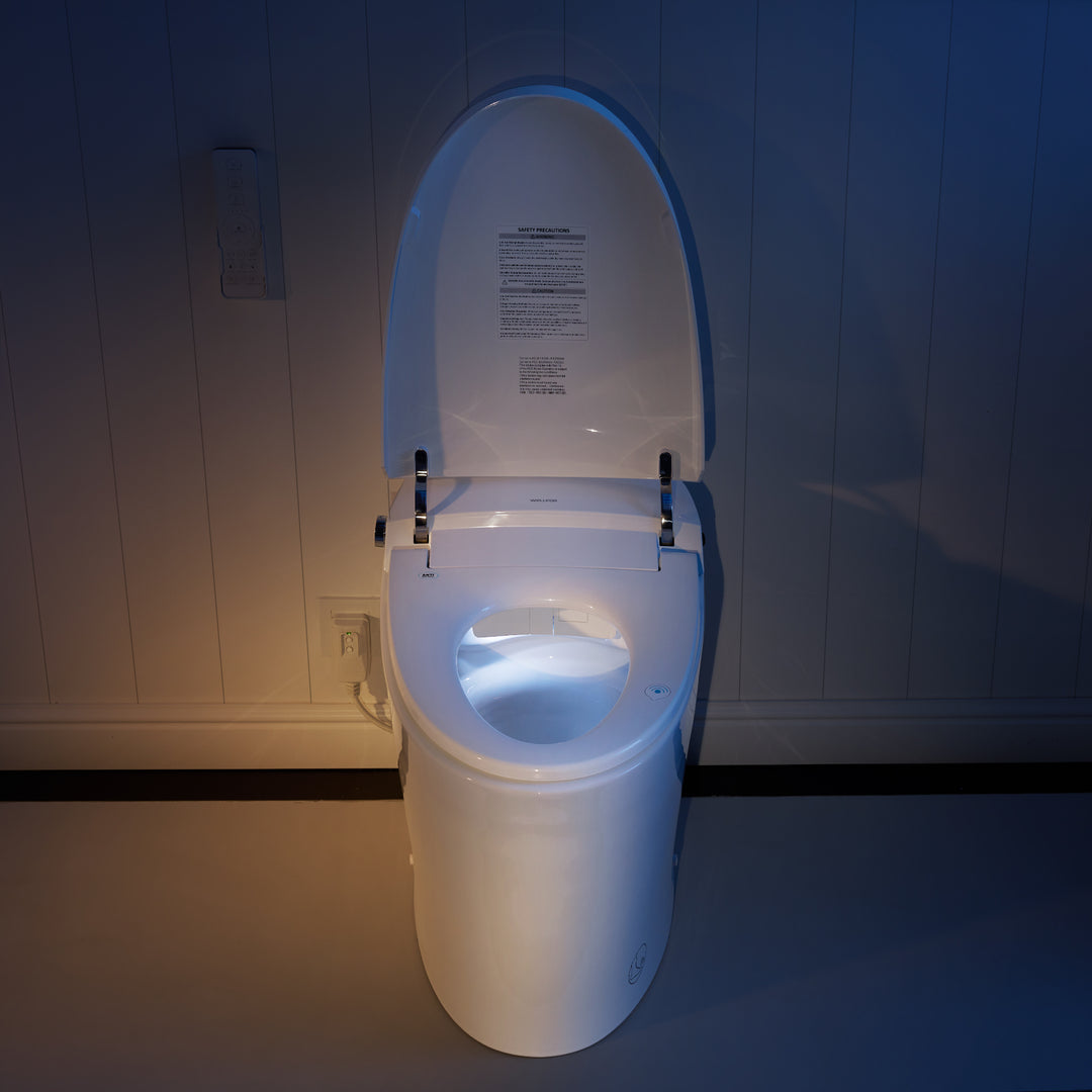 Elongated Smart Bidet Toilet in White with Built-in Tank, Foot Sensor Function, Auto Flush