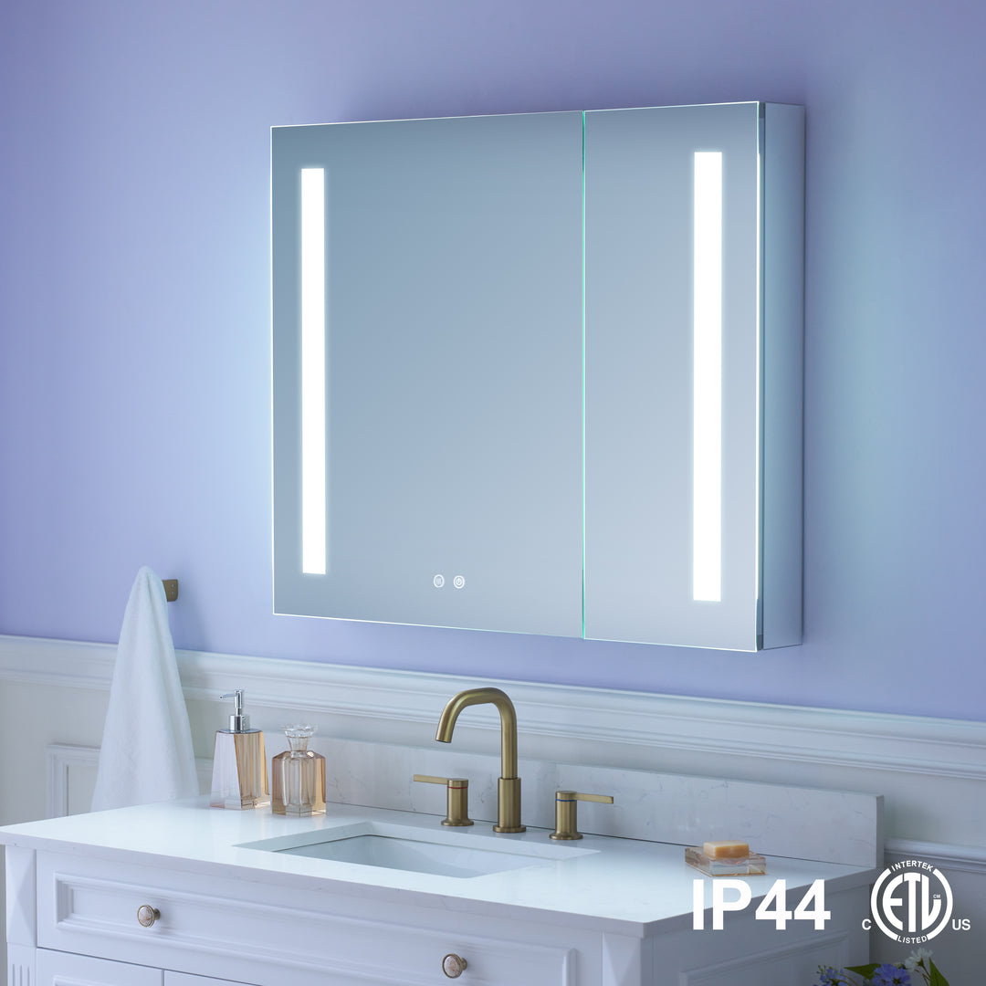 36 in. x 30 in. LED Lighted Surface/Recessed Mount Mirror Medicine Cabinet with Outlet