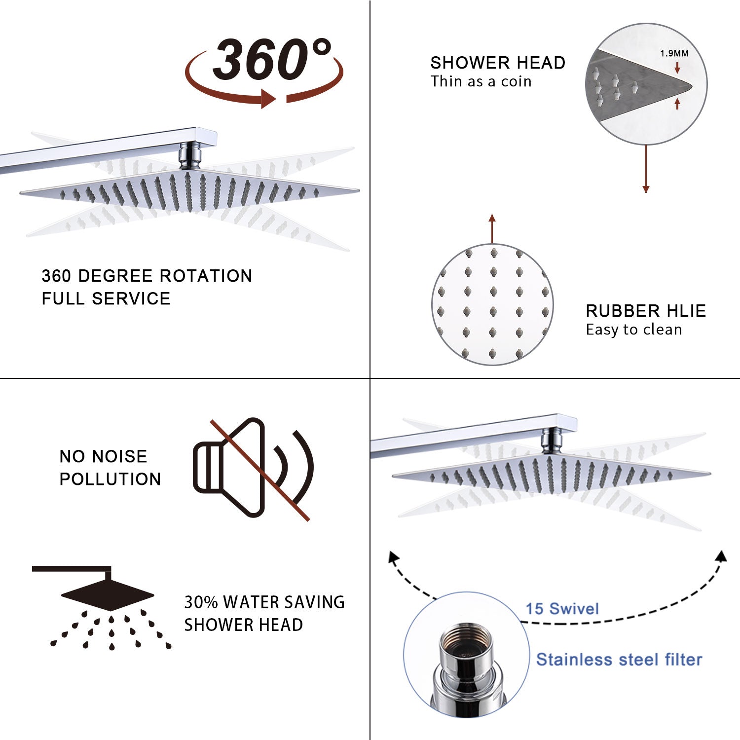 12-In Wall-Mounted Shower System with Valve