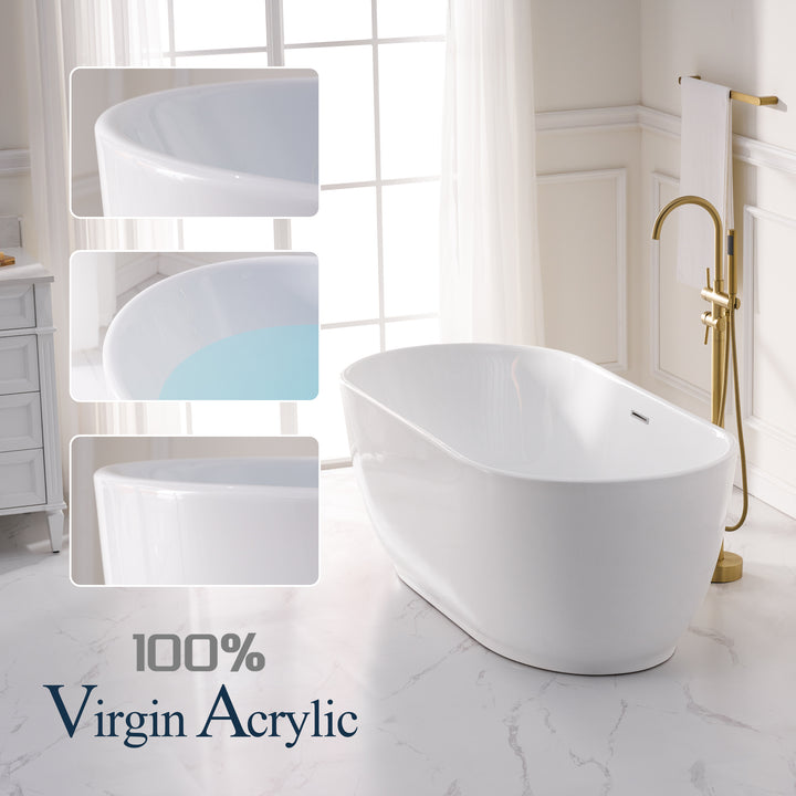 67" Acrylic Freestanding Soaking Bathtub in White with Overflow and Drain