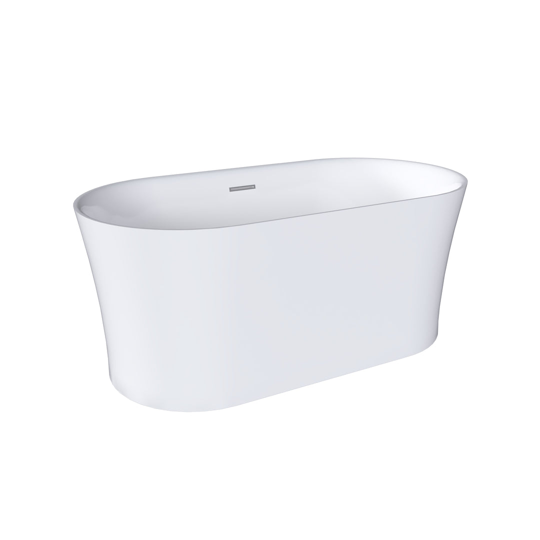 59" Acrylic Freestanding Soaking Bathtub in White with Overflow and Drain