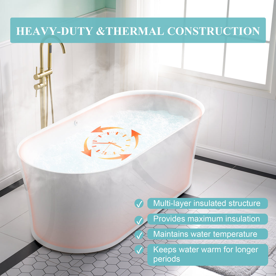 67" Luxury Acrylic Freestanding Soaking Bathtub in White with Air Bubble Massage and Romantic LED Lighting