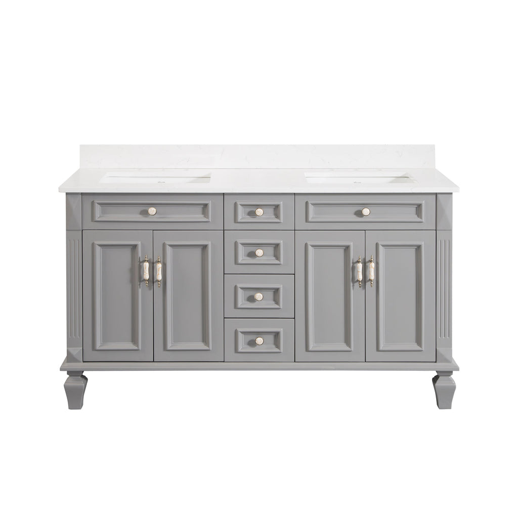 60 Titanium Grey Freestanding Solid Wood Bathroom Vanity Storage