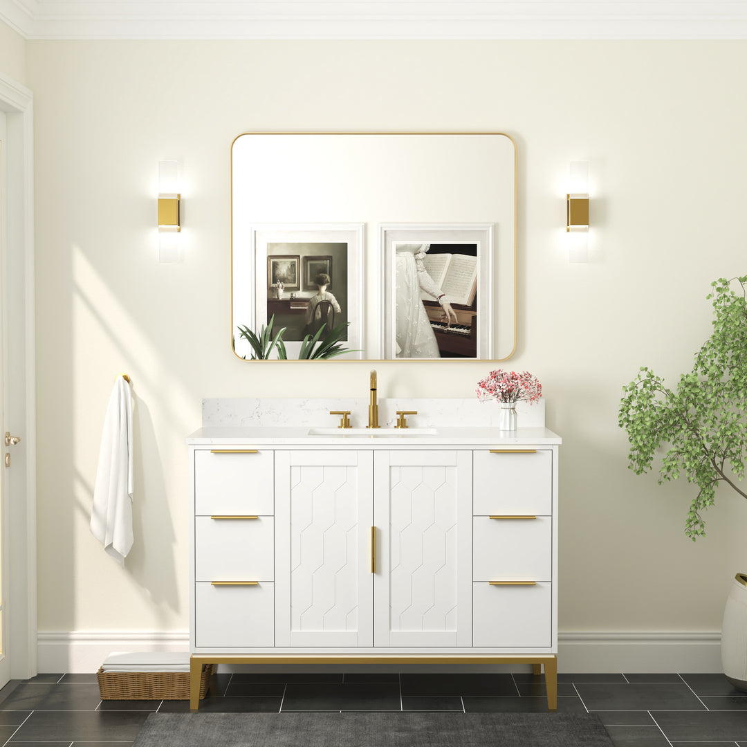 40-in W x 32-in H Brushed Gold Rectangular Framed Bathroom Vanity Mirror