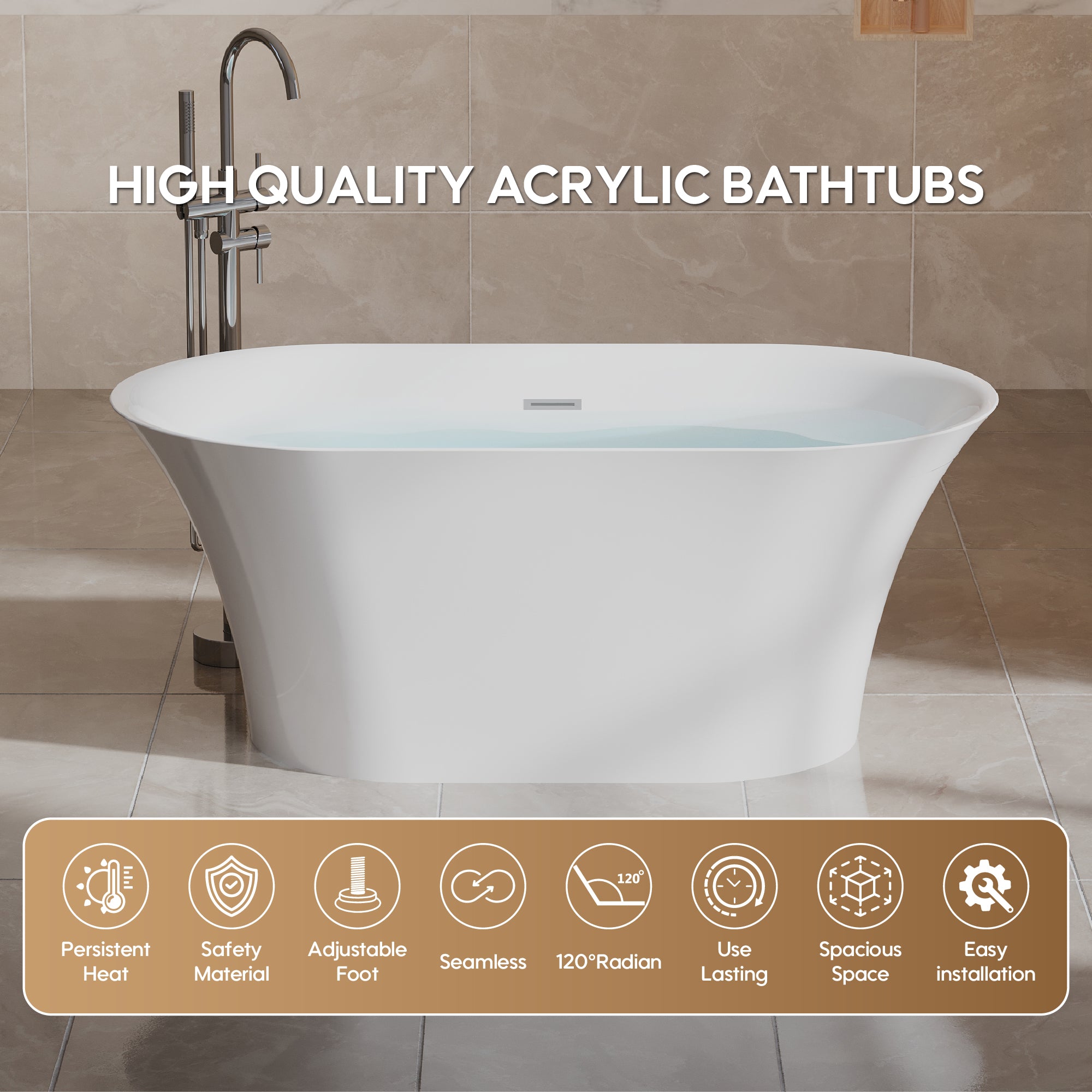 59" Acrylic Freestanding Bathtub Contemporary Soaking Tub Glossy White