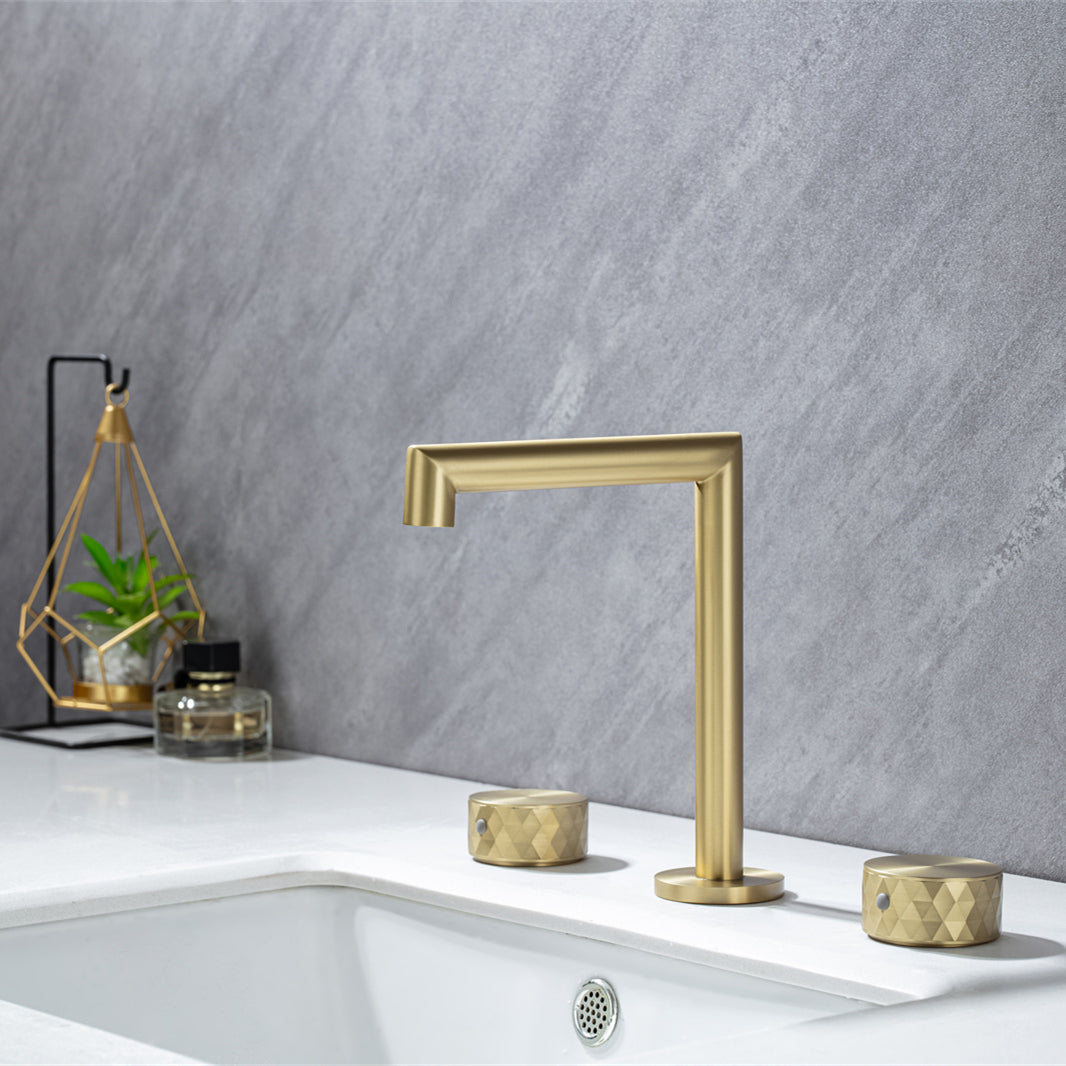 Bathroom Sink Faucet with 2 Handles, Bathroom Tap Mixer Faucet, Deck Mounted Solid Brass Bathroom Faucet, Golden Brushed