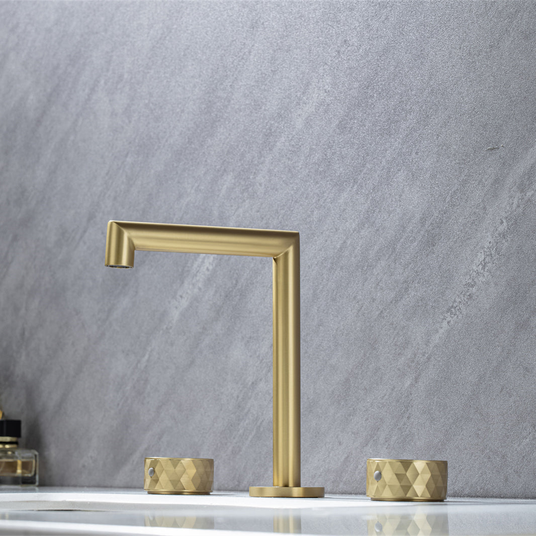 Bathroom Sink Faucet with 2 Handles, Bathroom Tap Mixer Faucet, Deck Mounted Solid Brass Bathroom Faucet, Golden Brushed