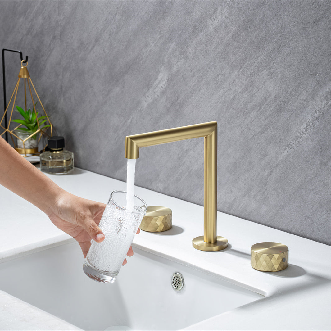 Bathroom Sink Faucet with 2 Handles, Bathroom Tap Mixer Faucet, Deck Mounted Solid Brass Bathroom Faucet, Golden Brushed