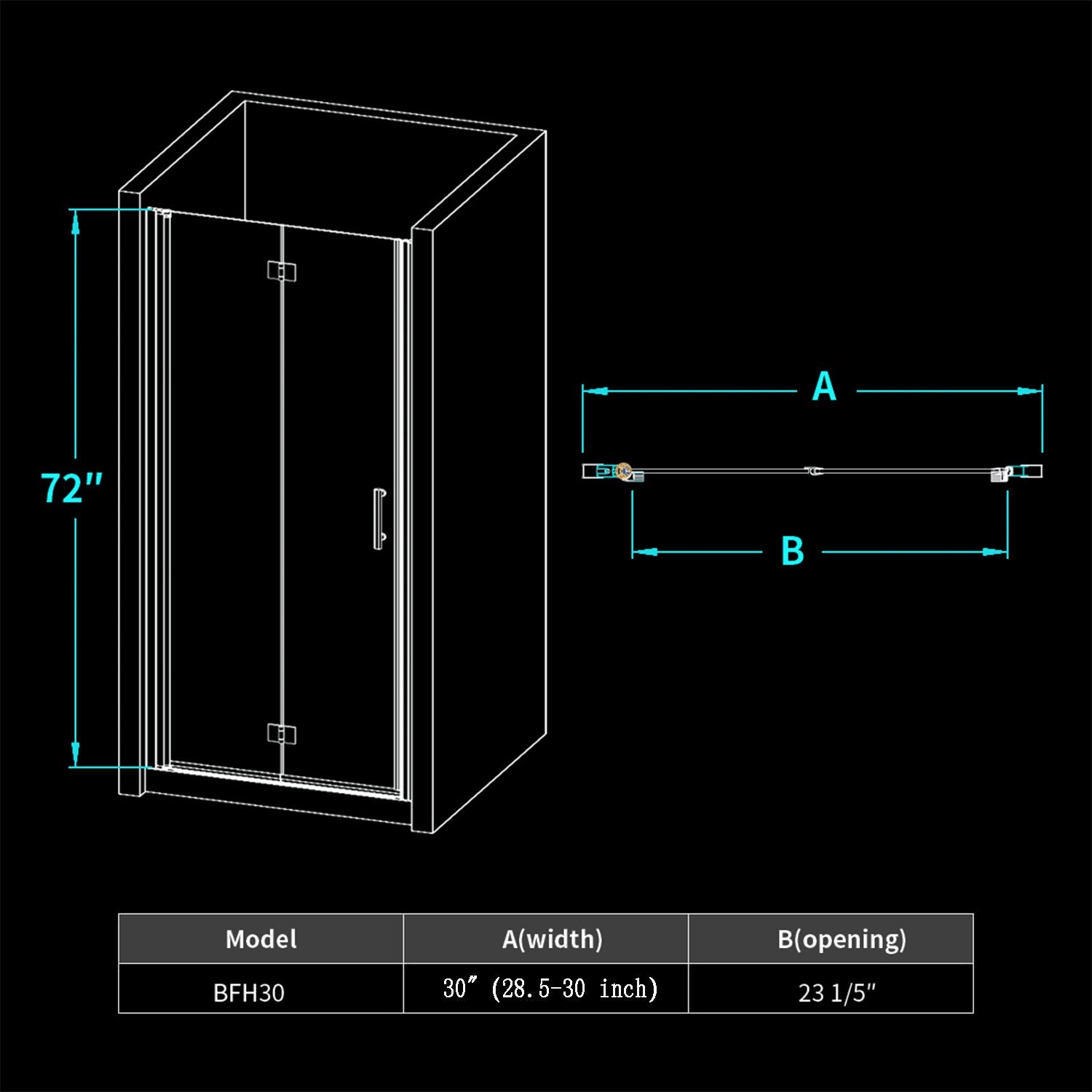 30 in. x 72 in. Semi-Frameless Bi-Fold Pivot Shower Glass Door, Clear Glass with Handle, Chrome