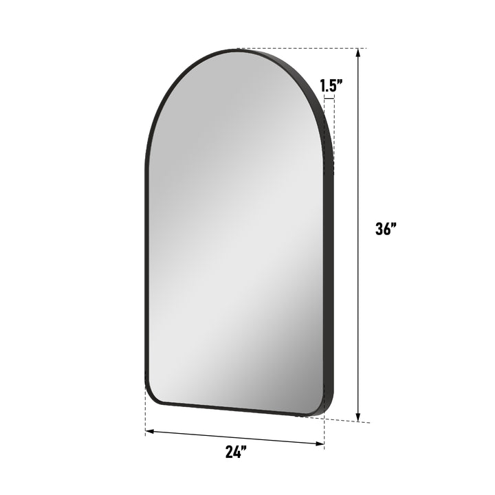 24 in. W x 36 in. H Arched Aluminum Framed Wall Bathroom Vanity Mirror in Matte Black