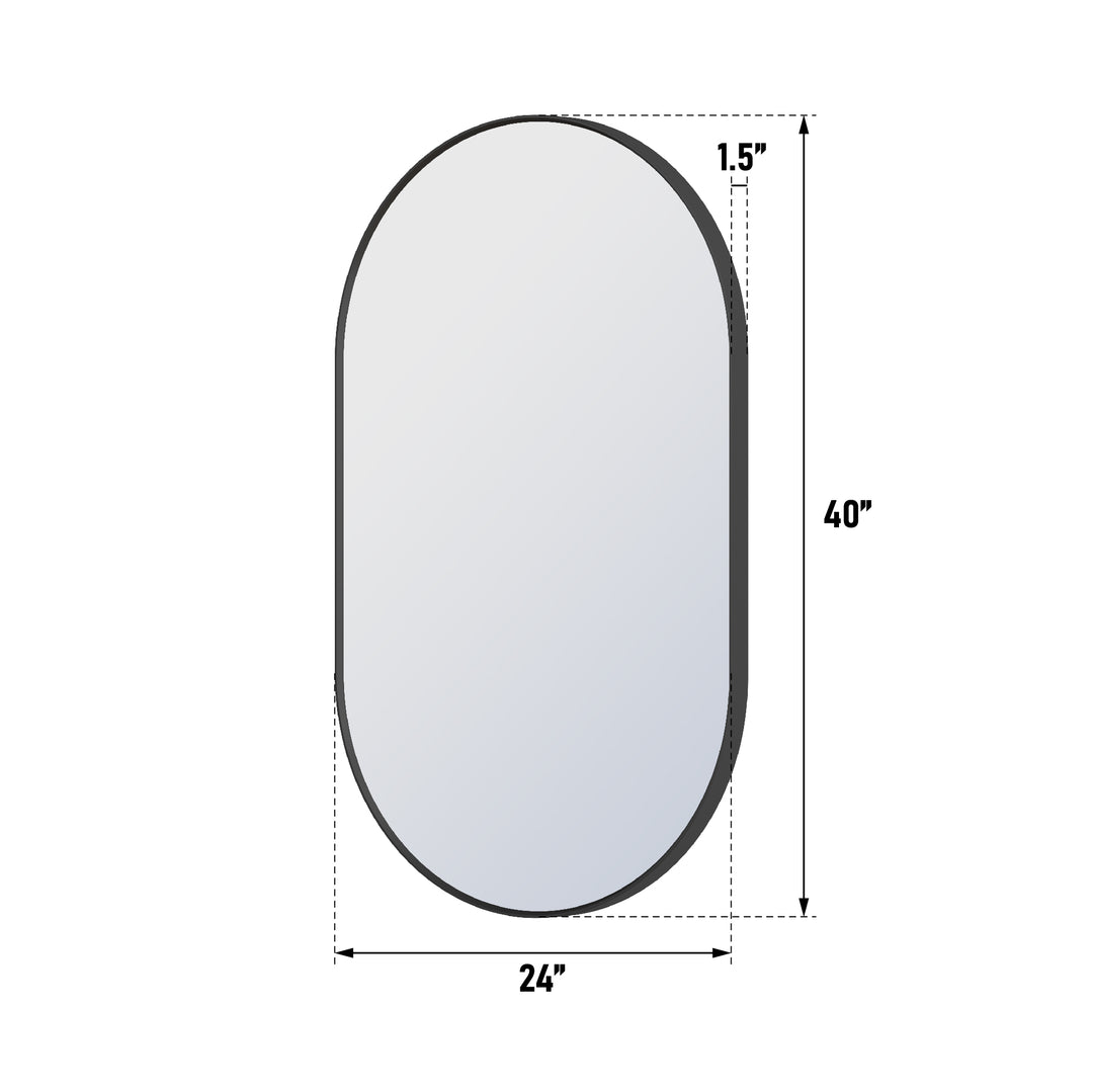 24 in. W x 40 in. H Oval Framed Wall Mount Bathroom Vanity Mirror in Matte Black