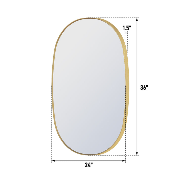 24 in. W. x 36 in. H Oval Framed Wall Bathroom Vanity Mirror in Brushed Gold