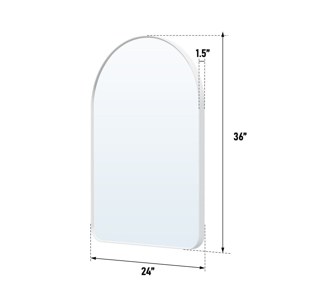 24 in. W x 36 in. H Arched Aluminum Framed Wall Bathroom Vanity Mirror in White