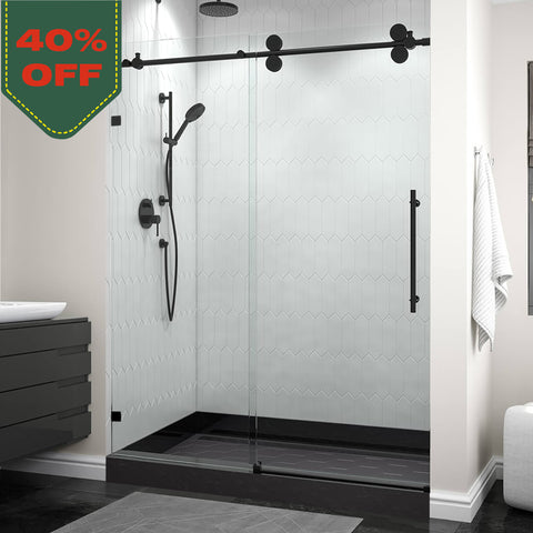 60-in W x 76-in H Double Frameless Bypass/Sliding Black Standard Sliding Shower Door (Tempered Glass)