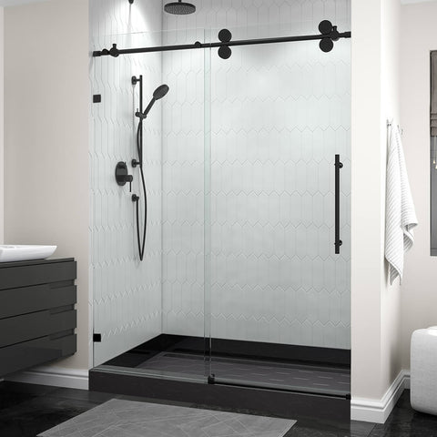 60-in W x 76-in H Double Frameless Bypass/Sliding Black Standard Sliding Shower Door (Tempered Glass)