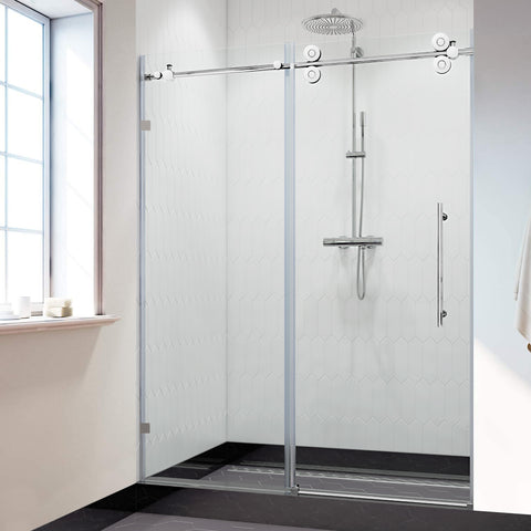 60-in W x 76-in H Double Frameless Bypass/Sliding Brushed Nickel Standard Sliding Shower Door