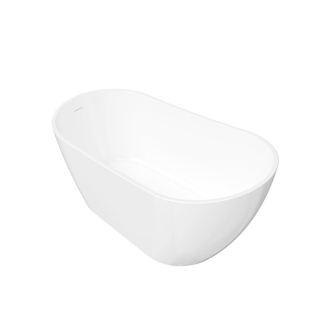 59" Freestanding Glossy White Acrylic Bathtub with Chrome Drain and Overflow