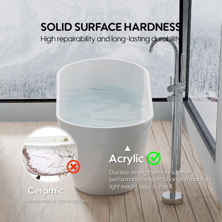 67" Freestanding Glossy White Acrylic Bathtub with Slotted Overflow