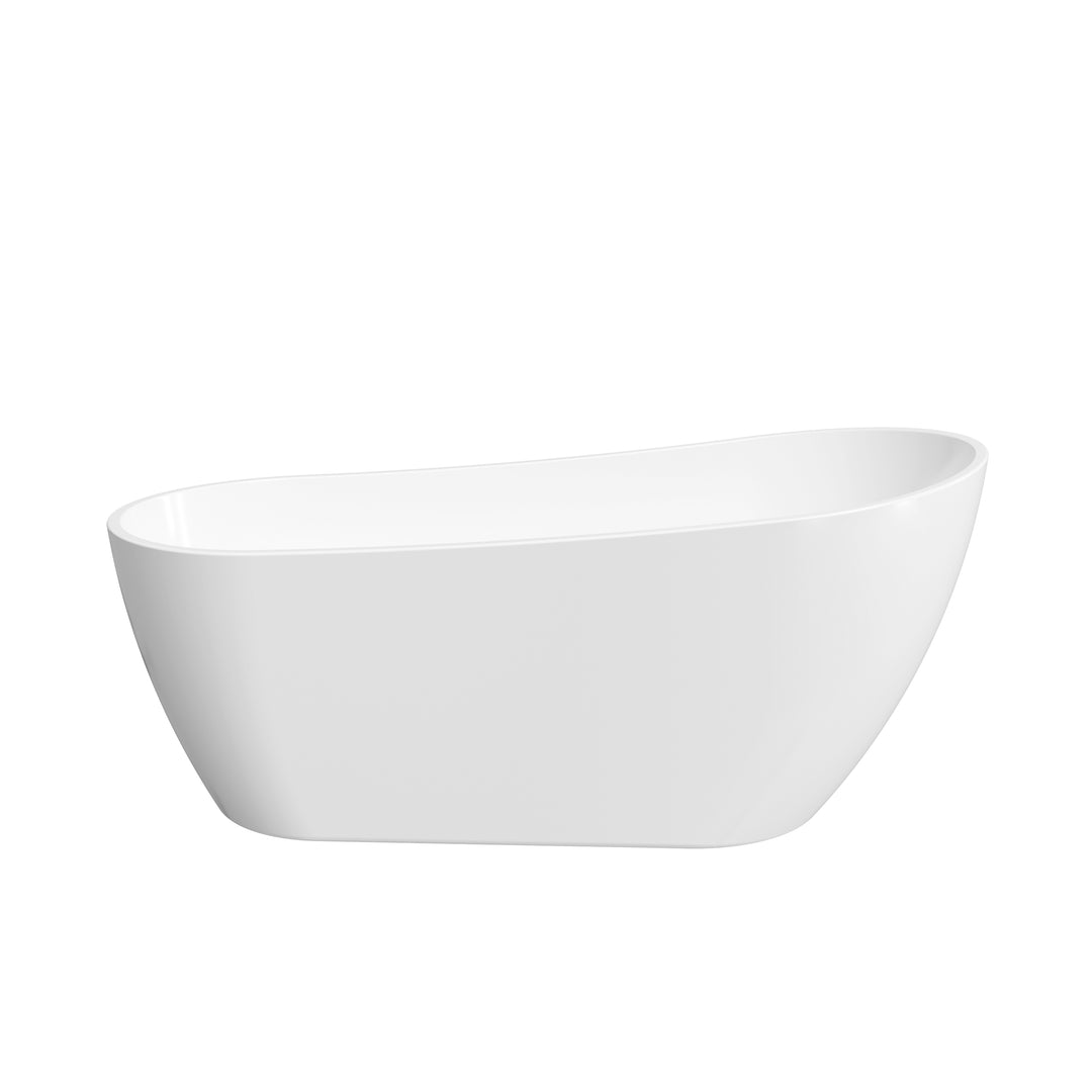 67" Freestanding Glossy White Acrylic Bathtub with Slotted Overflow