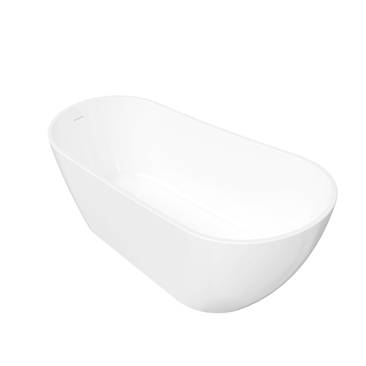 67" Freestanding Glossy White Acrylic Bathtub with Slotted Overflow