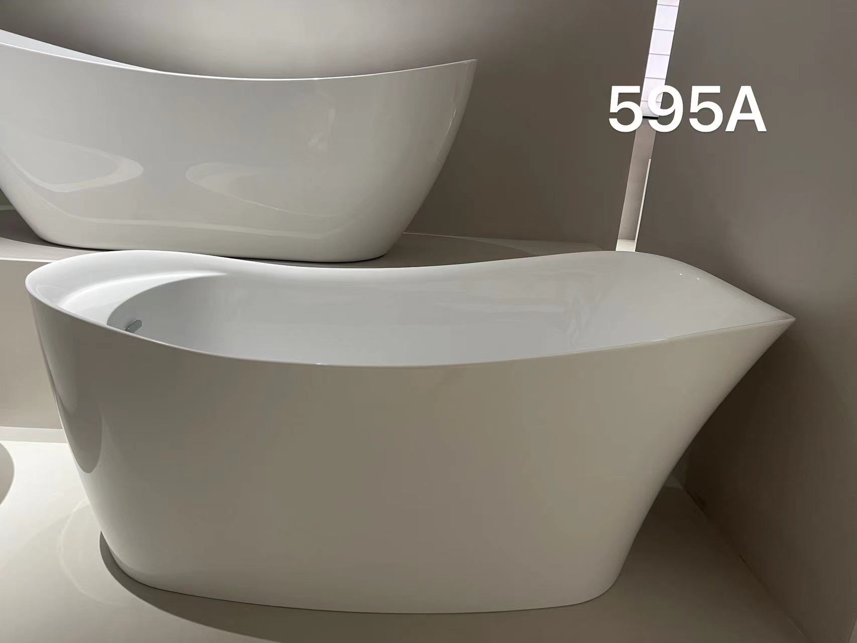 69" Freestanding Glossy White Acrylic Bathtub with Slotted Overflow