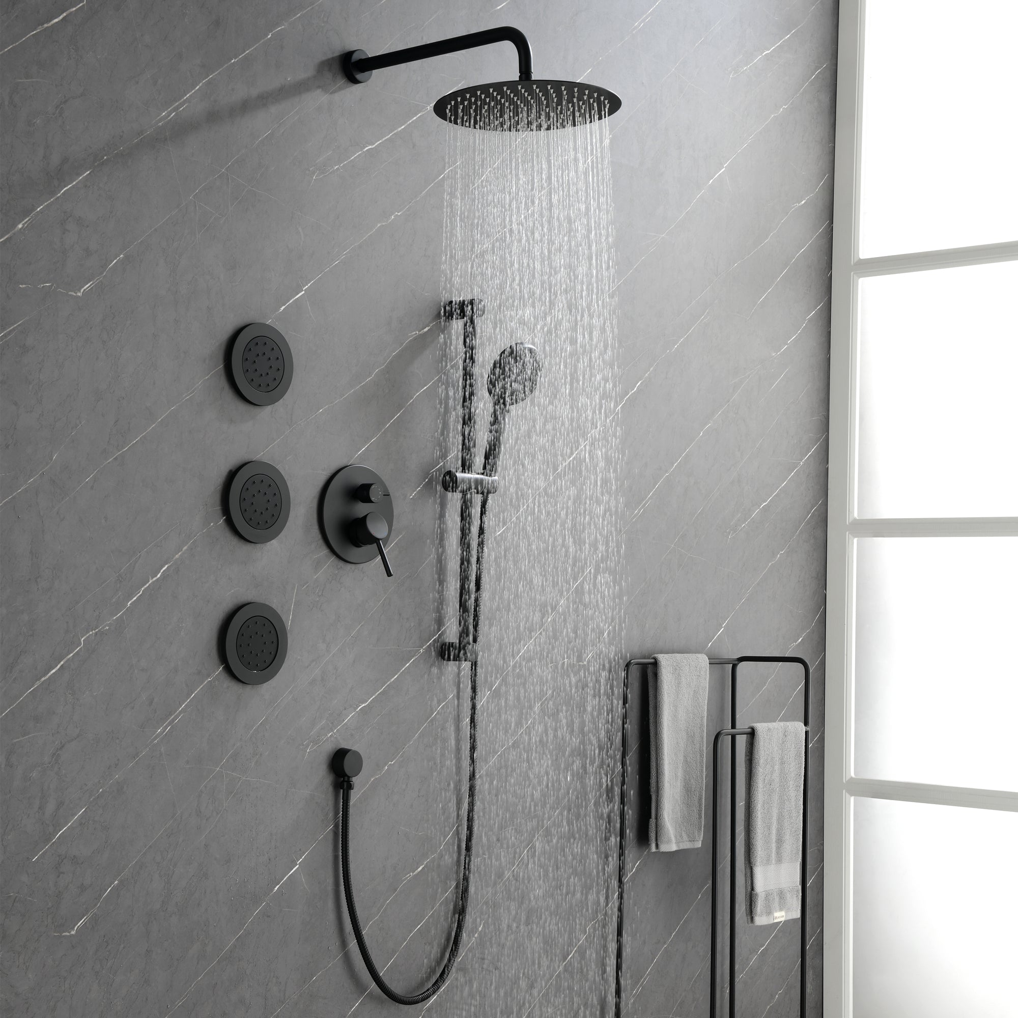 12 inch Shower Faucet Set  with Lever Handles and 3 Jets