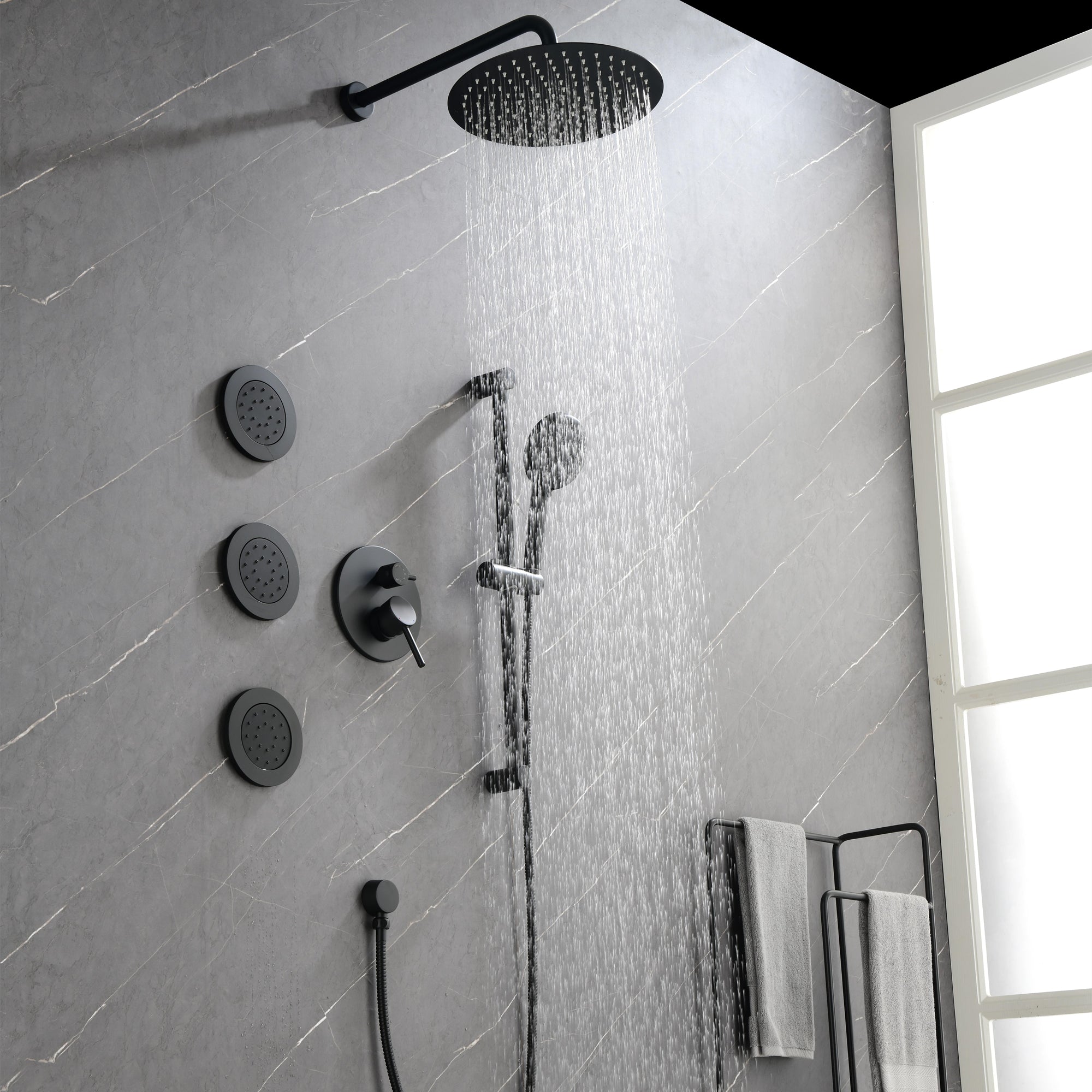 12 inch Shower Faucet Set  with Lever Handles and 3 Jets