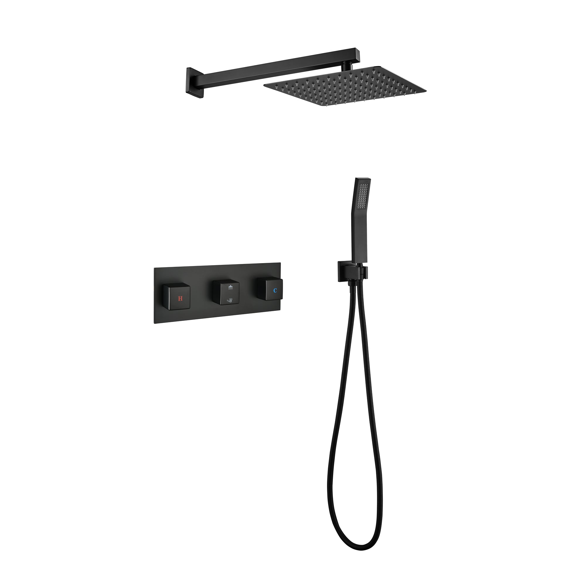 10 inch Brass Matte Black Shower Faucet Set Shower System