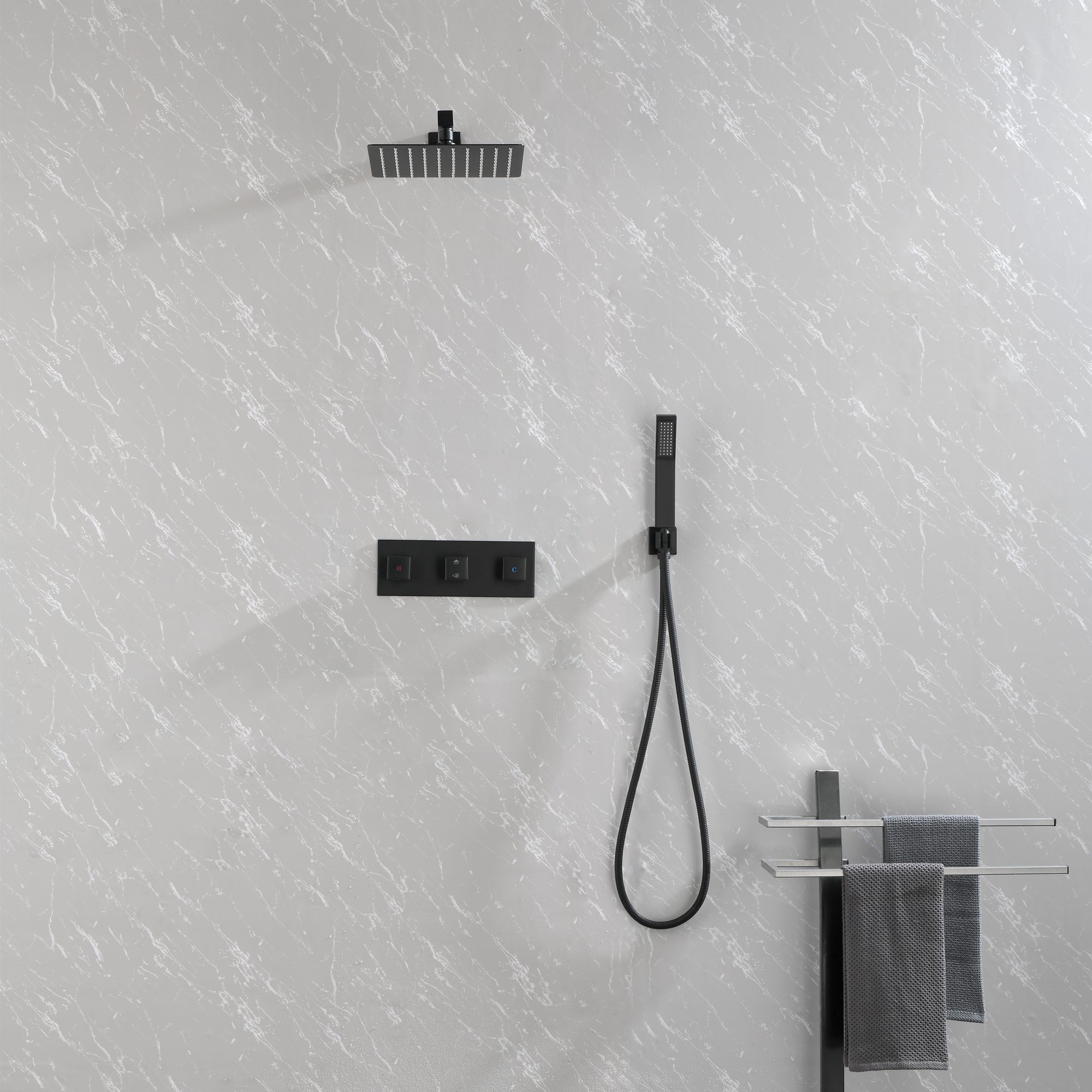 10 inch Brass Matte Black Shower Faucet Set Shower System