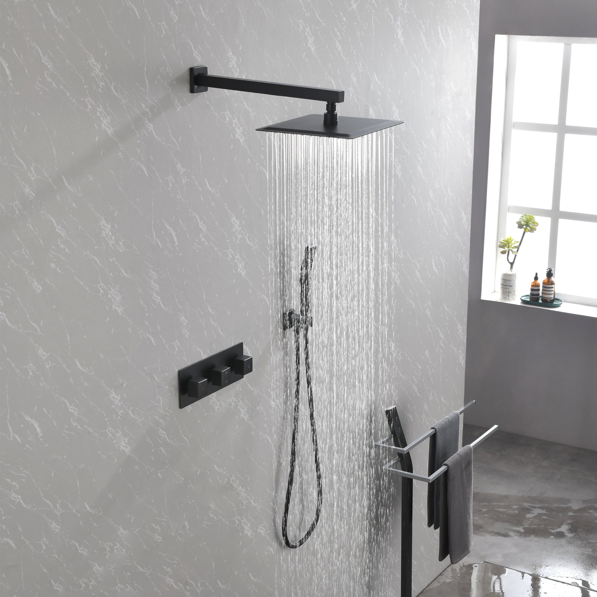 10 inch Brass Matte Black Shower Faucet Set Shower System