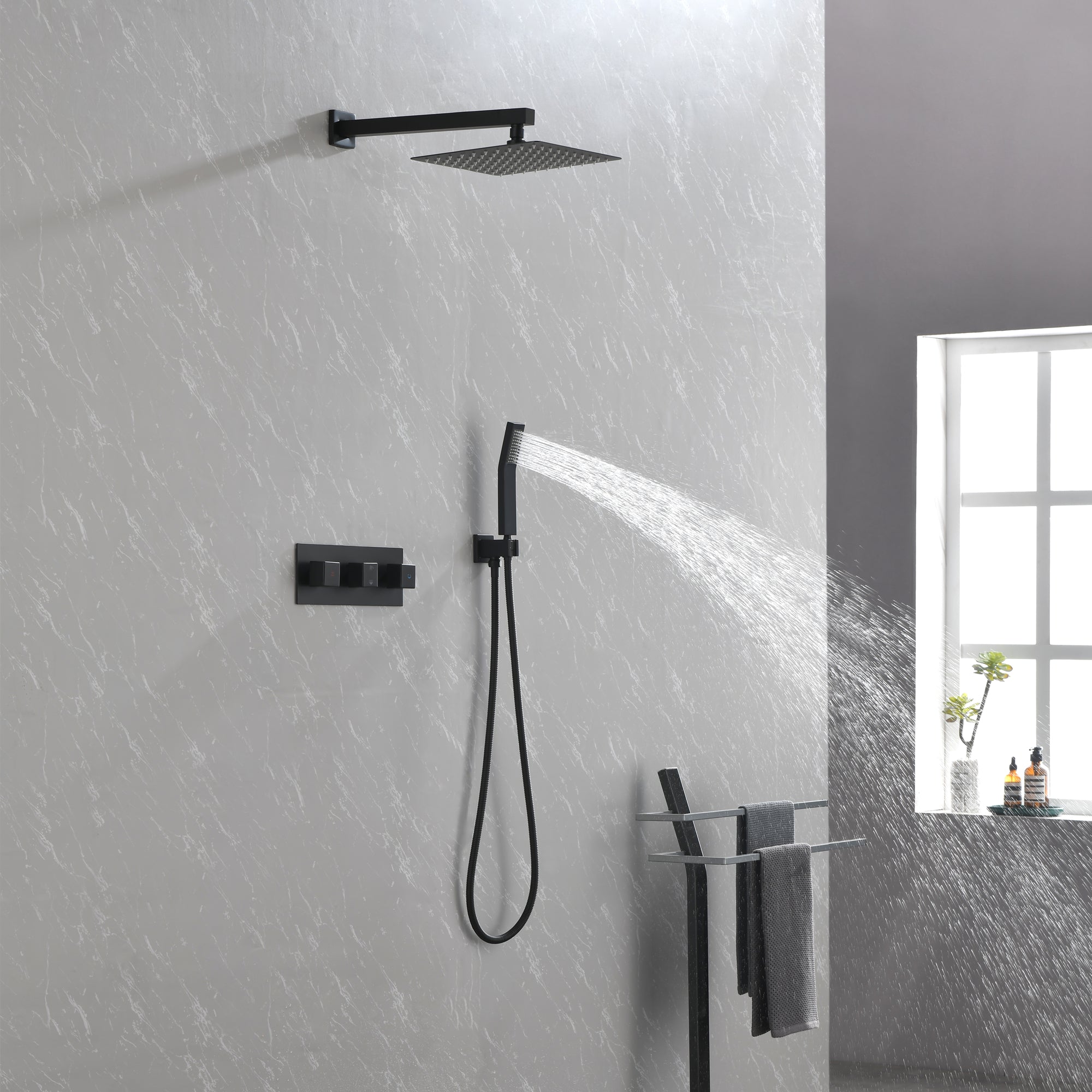 10 inch Brass Matte Black Shower Faucet Set Shower System