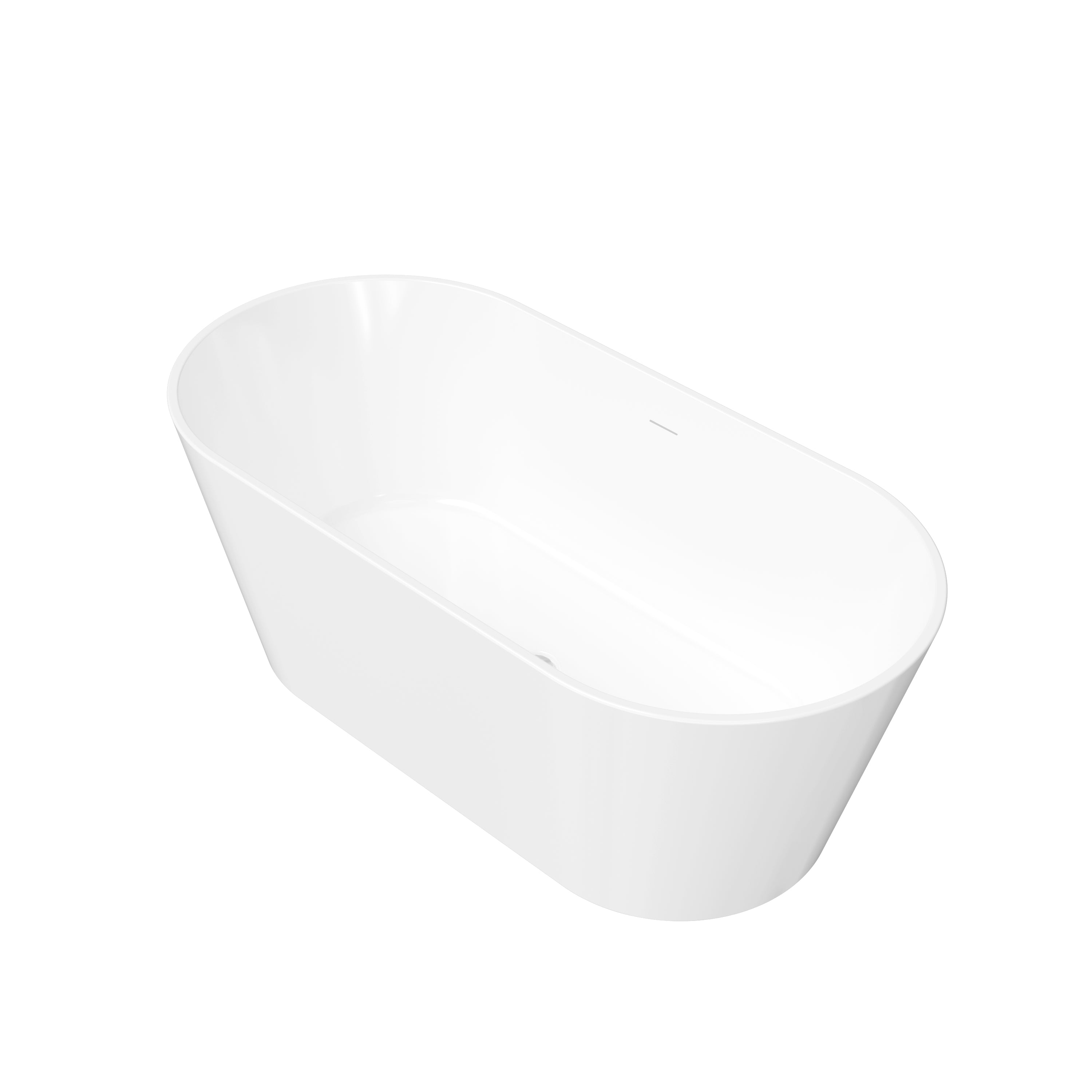 60" Freestanding Glossy White Acrylic Bathtub with Chrome Drain and Overflow