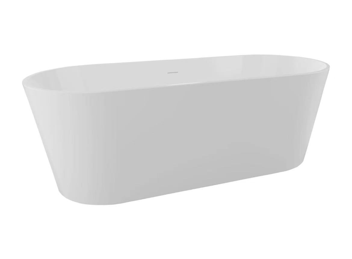 67" Freestanding Glossy White Acrylic Bathtub with Chrome Drain and Overflow