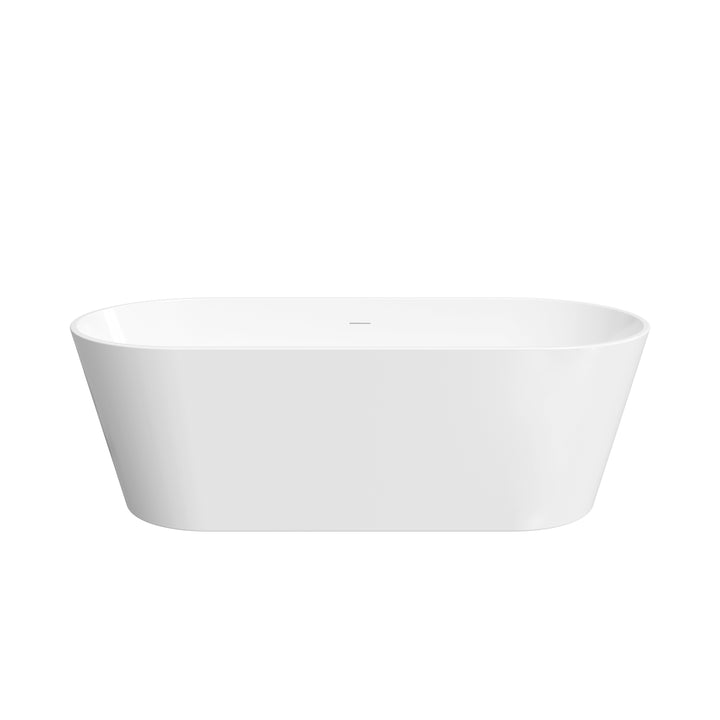 67" Freestanding Glossy White Acrylic Bathtub with Chrome Drain and Overflow